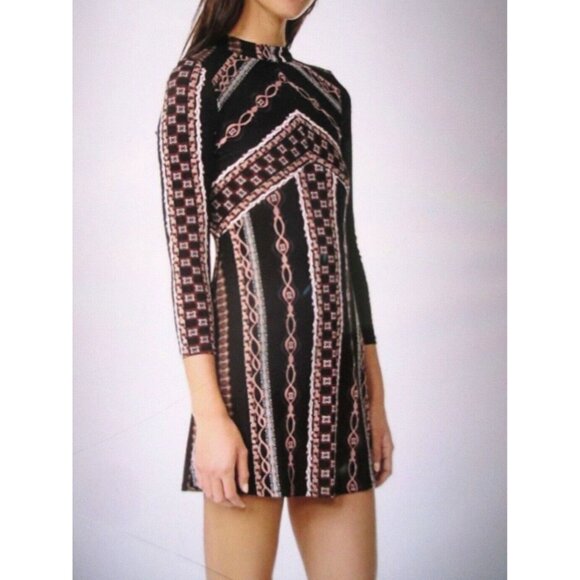 Free People Dresses & Skirts - Free People Stella Mini Dress Black Geometric Long Sleeve S
